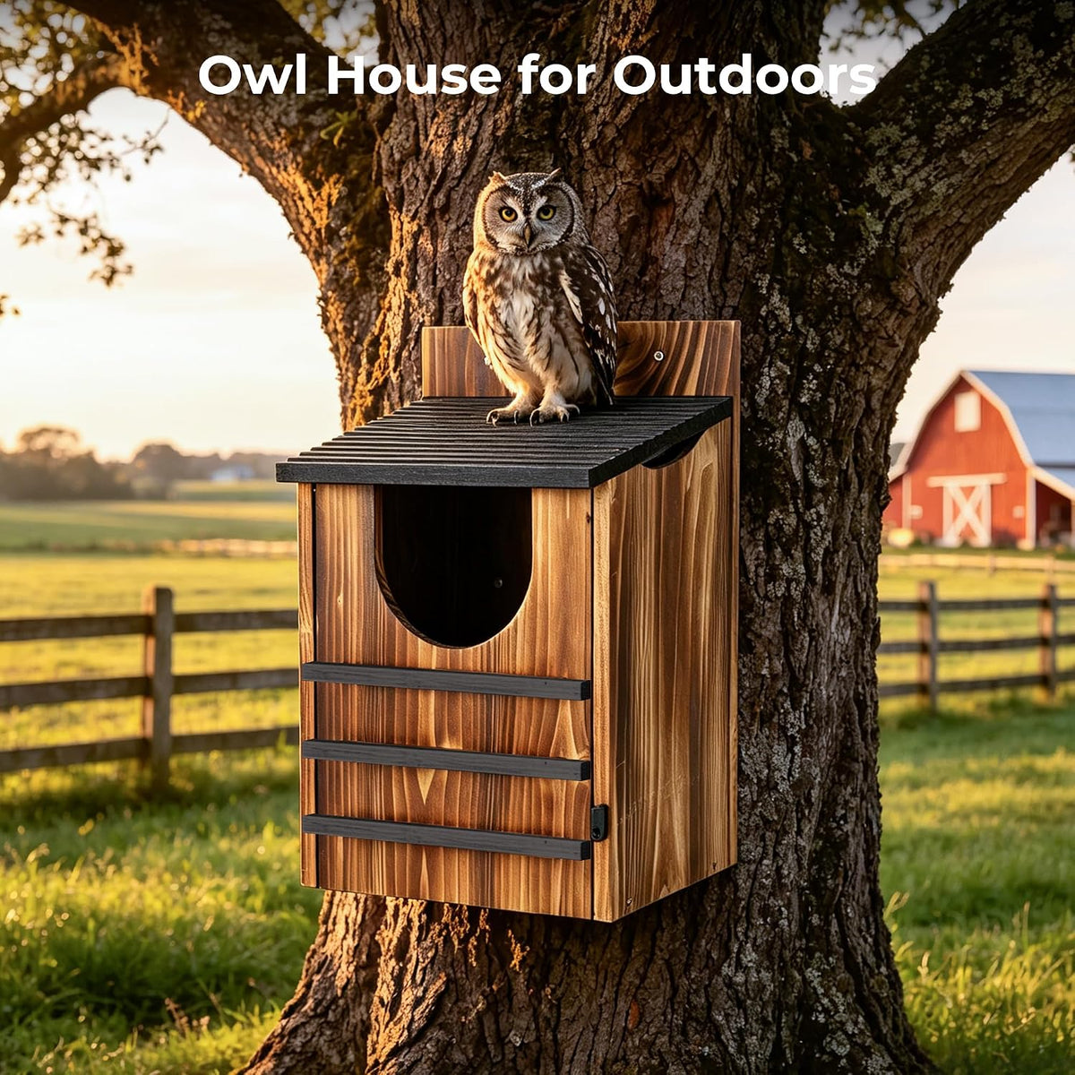 Owl House for Outside, Wooden Owl Nesting Box for Barn Owl Screech Owl