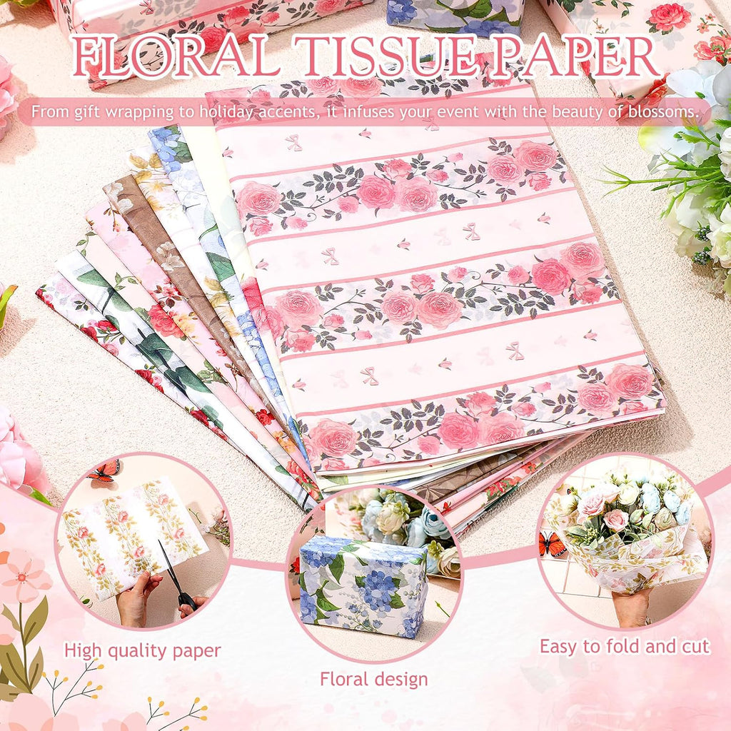 90 Sheets Floral Tissue Paper for Gift Wrap, Vivid
