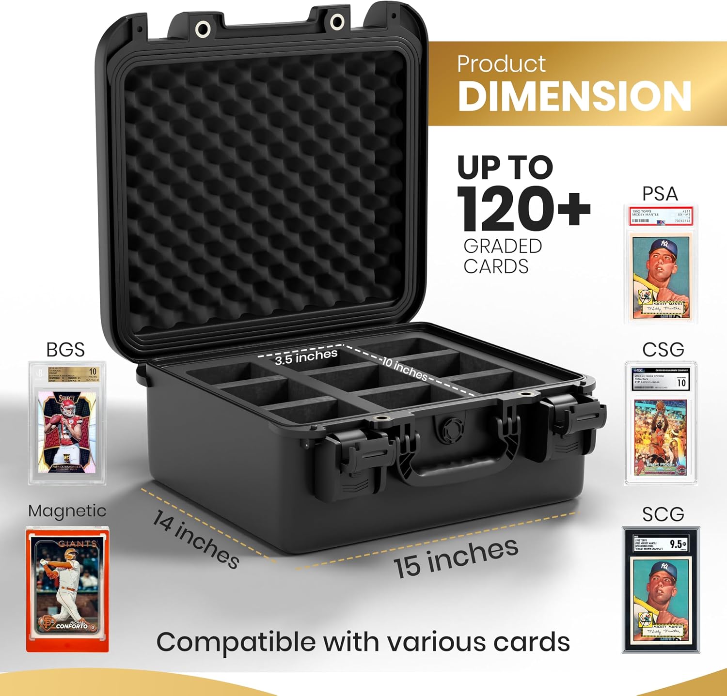 Top Loader Storage Box - Graded Card Case for PSA, BGS & CGC Slabs, Fits 3" x 4" 35PT Hard Sleeves - Includes 100 Top