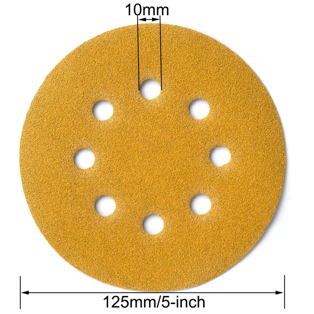 5-Inch 8-Hole Hook and Loop Sanding Discs 120-Grit, 50-Pack
