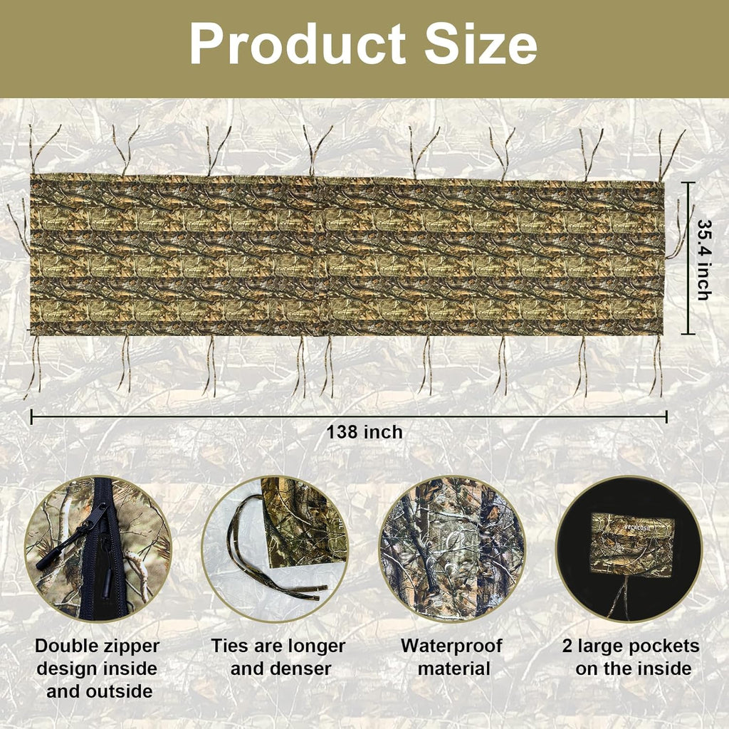 Tree Stand Blind Kit For Deer Hunting 138'' X 35.4'' Universal 2 Man | Silent Tree Stand Skirt Camo Treestand Blind