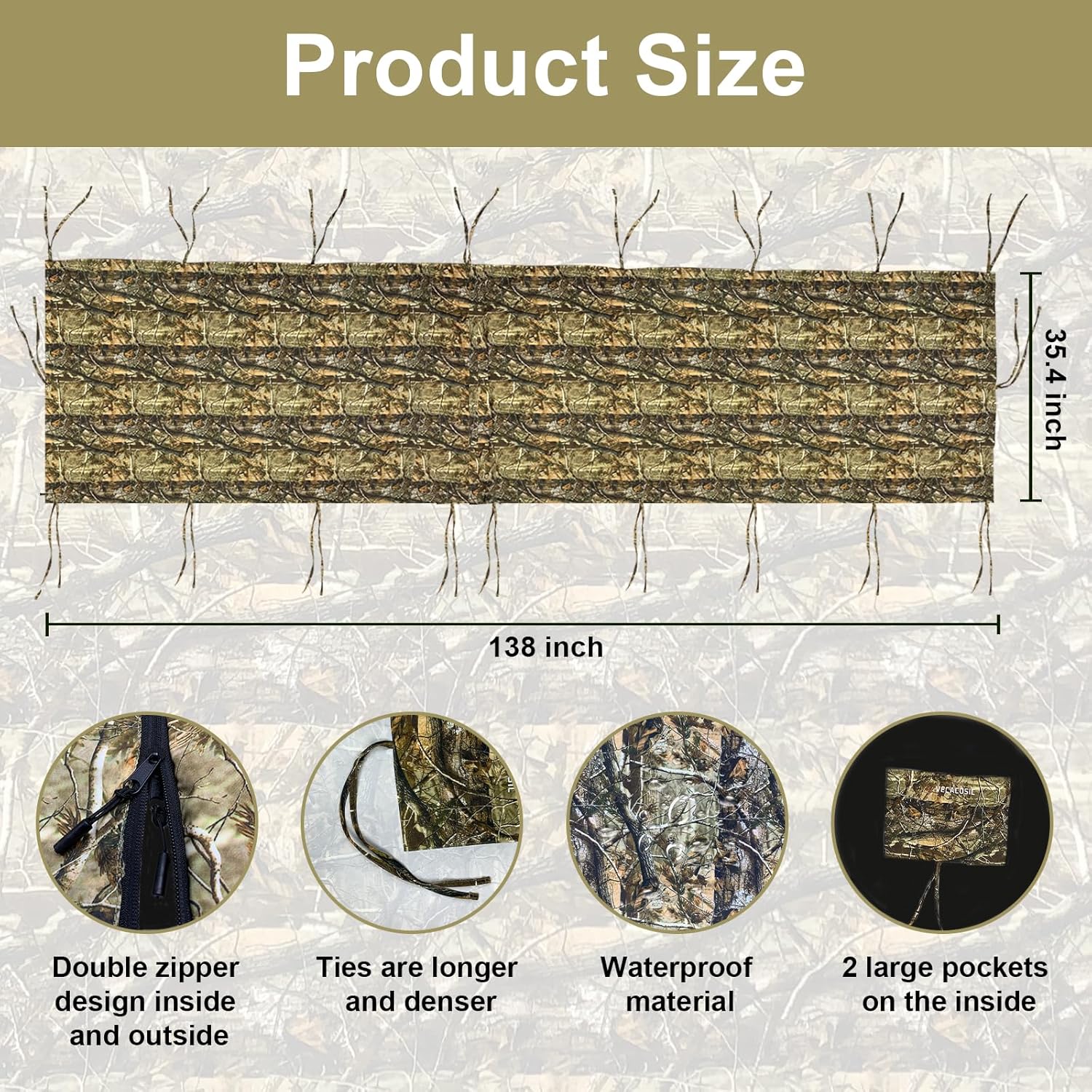 Tree Stand Blind Kit For Deer Hunting 138'' X 35.4'' Universal 2 Man | Silent Tree Stand Skirt Camo Treestand Blind