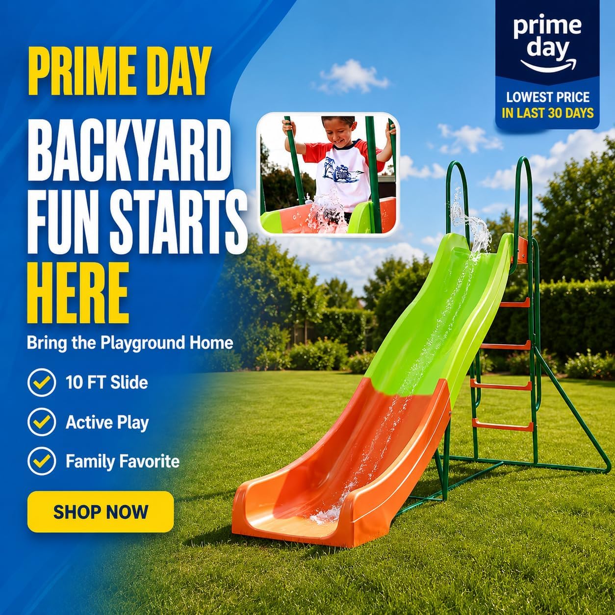 Playground Slide - Big Backyard Freestanding Plastic Slide - 10 ft Outdoor Swing Set Slide for Kids Ages 4-8
