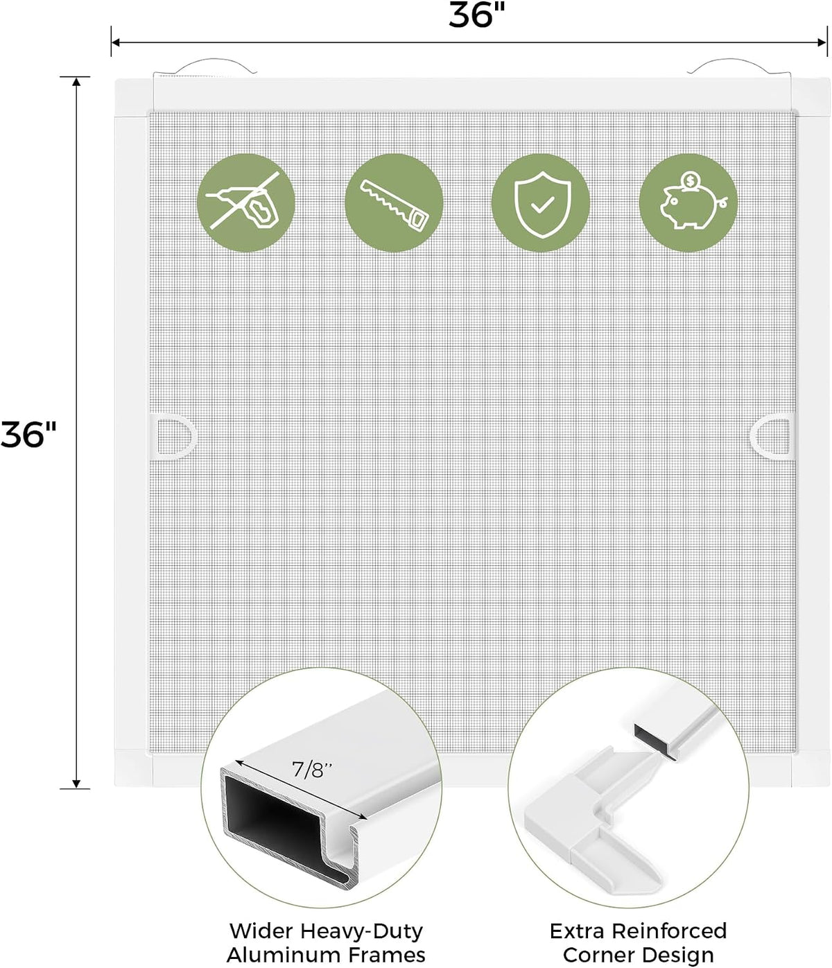 Window Screen Frame Kit, Heavy-Duty DIY Window Screen Replacement Kit up to 36" x 36" with Upgraded Aluminum Frame