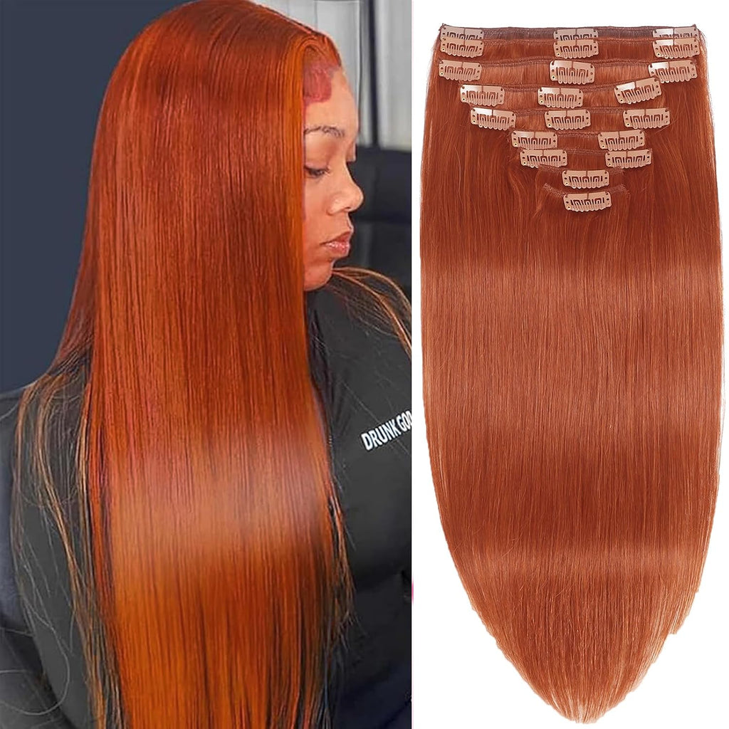 20inch Clip in Hair Extensions Real Human Hair, 120g 8pcs Double Weft with 18clips Clip on Hair Extensions Smooth
