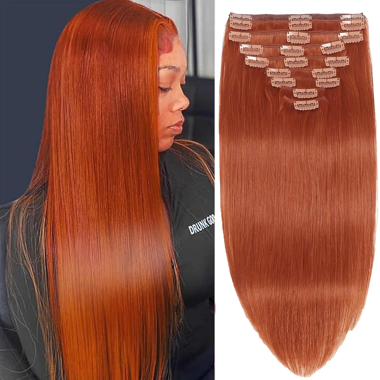 20inch Clip in Hair Extensions Real Human Hair, 120g 8pcs Double Weft with 18clips Clip on Hair Extensions Smooth
