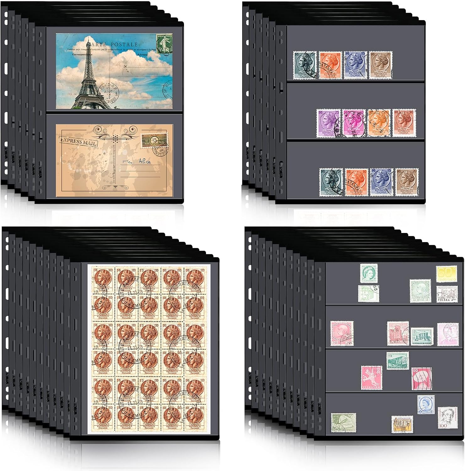 40 Sheet Stamp Pages for Stamp Album Binder 1/2/3/4 Pockets Collectors Postage Collecting Supplies Book of Stamps 9
