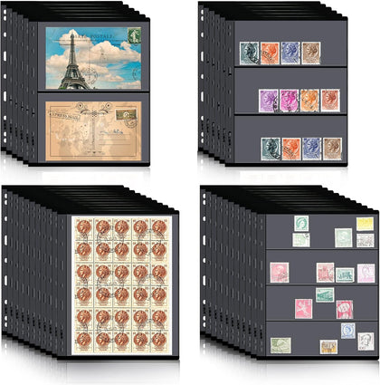 40 Sheet Stamp Pages for Stamp Album Binder 1/2/3/4 Pockets Collectors Postage Collecting Supplies Book of Stamps 9