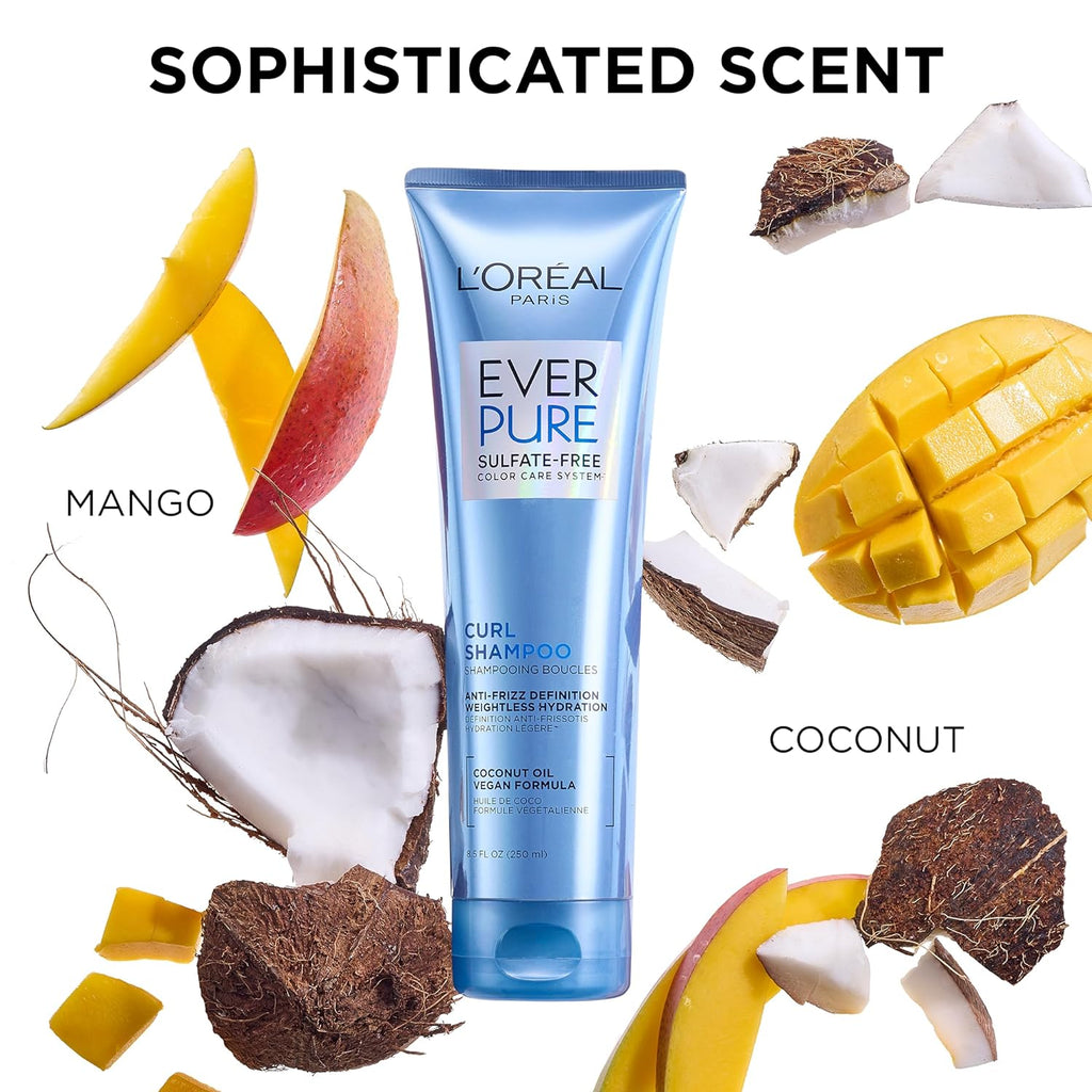 Sulfate Free Shampoo and Conditioner for Curly Hair, Lightweight, Anti-Frizz Hair Care with Coconut Oil, EverPure