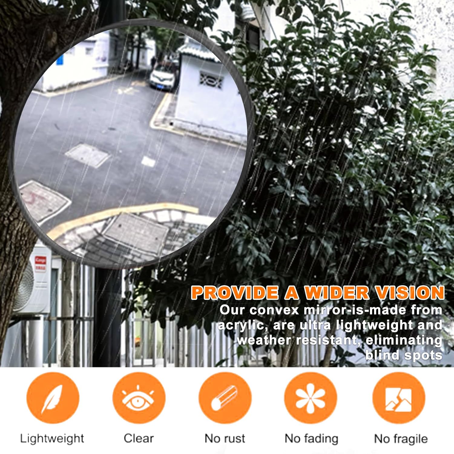 8" Convex Mirror Outdoor with Adjustable Wall Fixing Bracket（1 Pcs） | Blindspot Traffic Mirror for Driveway Garage