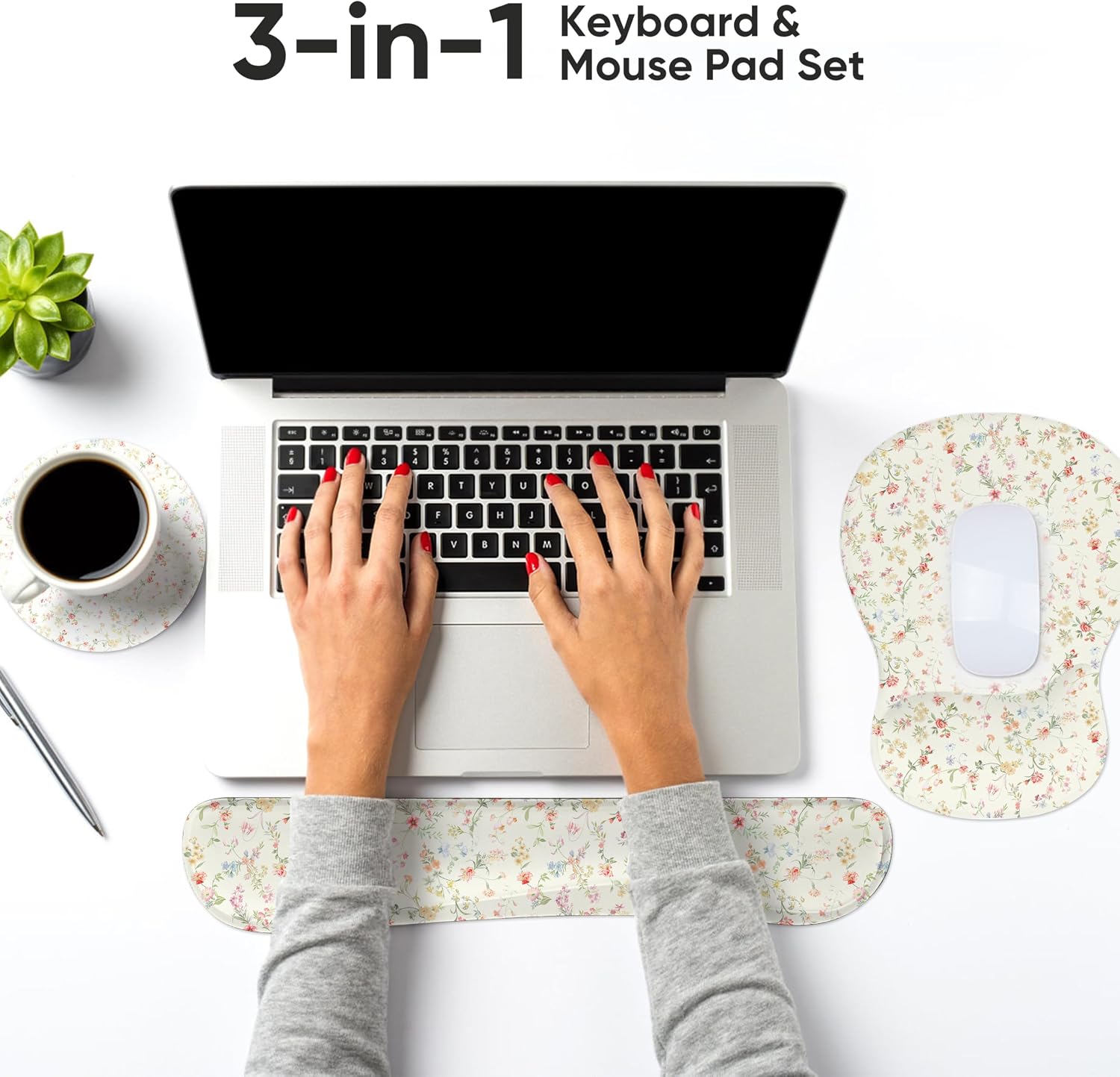 Wrist Rest Support for Mouse Pad Keyboard Set Circle Coaster Gaming Mouse Pad Ergonomic Gel Memory Foam Set for
