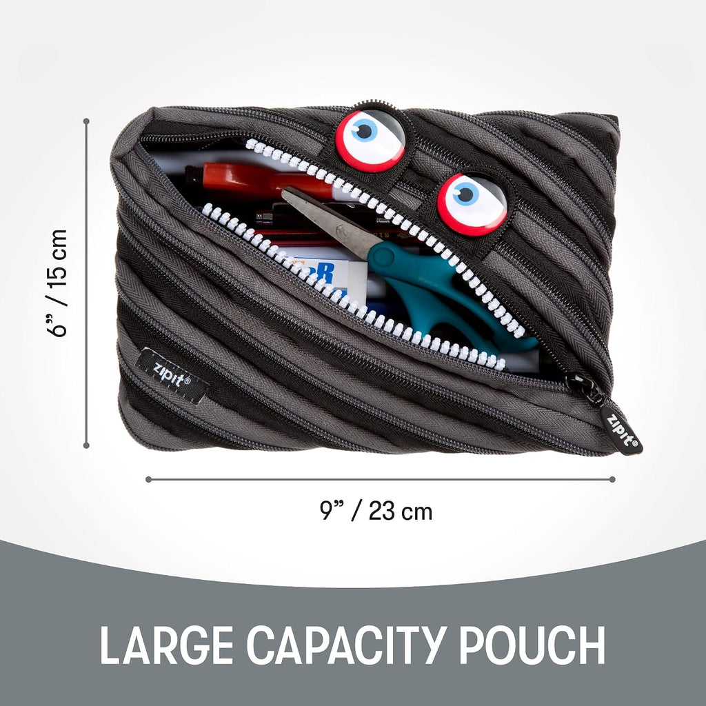 Wildlings Large Pencil Case for Kids, Cute Zipper Pouch for Boys Girls and Teens, Stationery Bag for School ,Black |