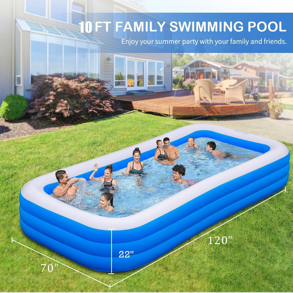 Large Inflatable Pool for Adults- 120"x70"x22" Inflatable Swimming Pool Blow-Up Pools, Oversized Thickened Heavy Duty