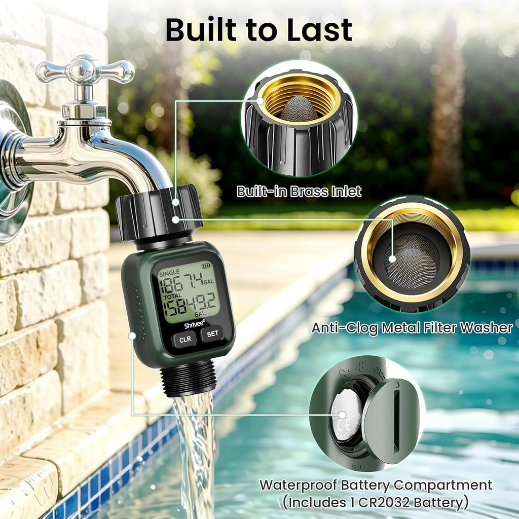 Water Flow Meter, ±5% Accuracy, Brass Inlet, 4 Measure Modes