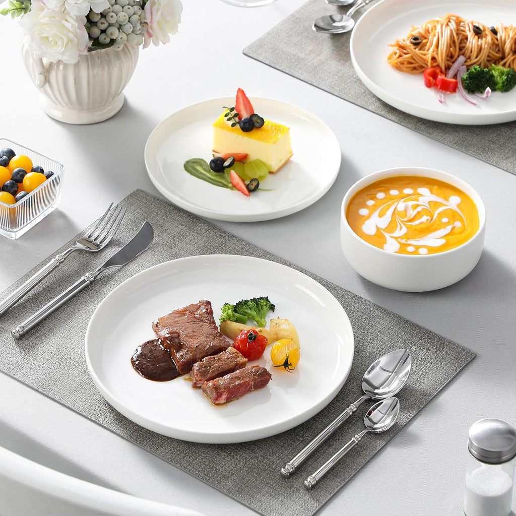 12 Pcs Porcelain Plates and Bowls Sets,Dinnerware Set for 4,White