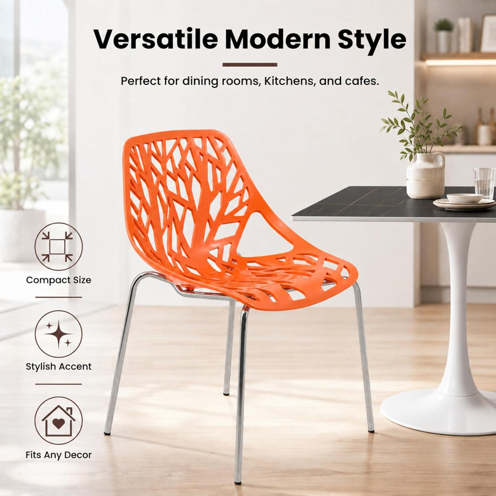 Asbury Modern Dining Chair Orange Color, Polypropylene Seat with Chrome Legs, Comfortable Solid Back Kitchen and