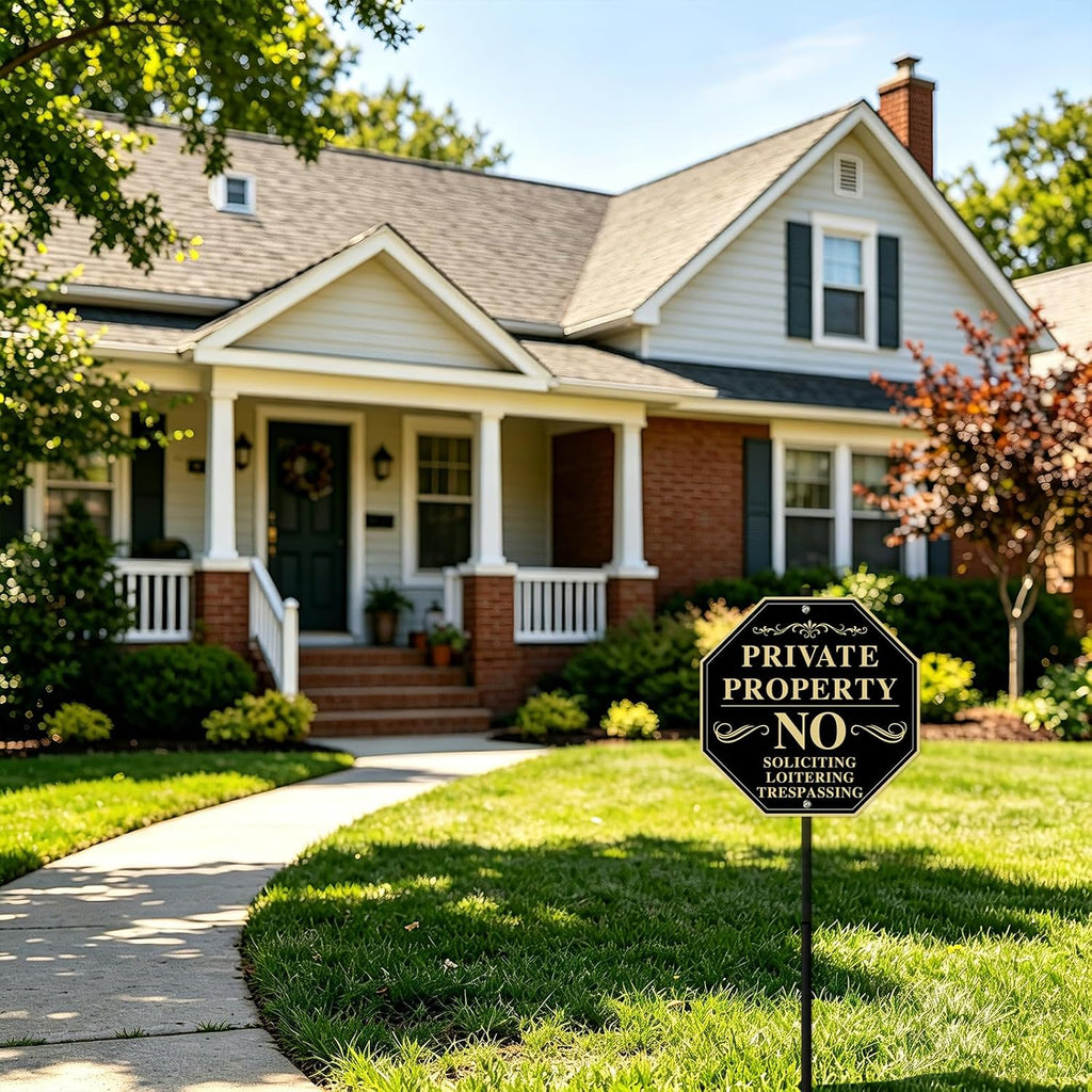 Private Property No Trespassing Sign with Stake, 11x11 inch/30 inch High, No Soliciting Sign for House, Weatherproof