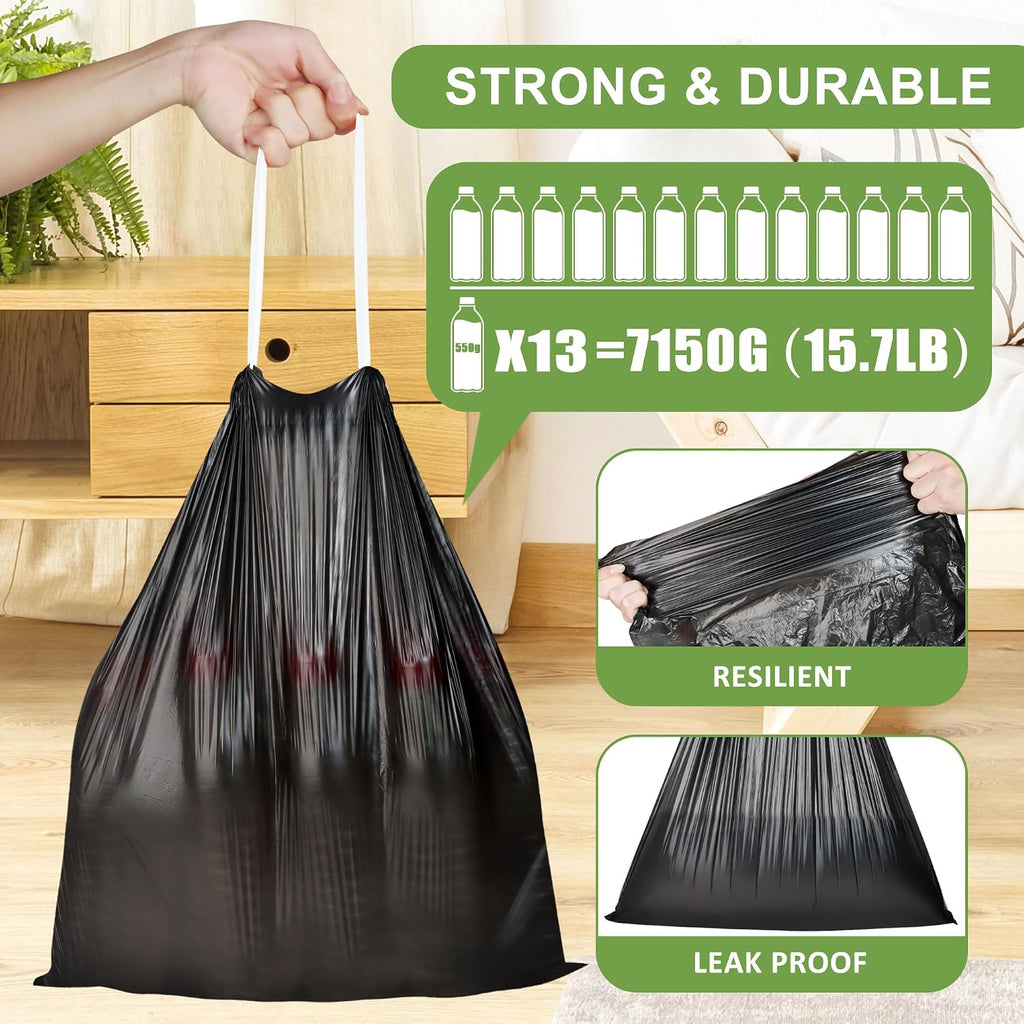 132 Count Small Trash Bags, 4 Gallon Drawstring Garbage Bags, Bathroom Wastebasket Liners, Tear-Free Plastic Bags for