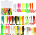 Soft Fishing Lures Set with Tackle Box, 6.5cm/8cm Paddle Tail Swimbaits, 60PCS Soft Plastic Baits with Curly Tails