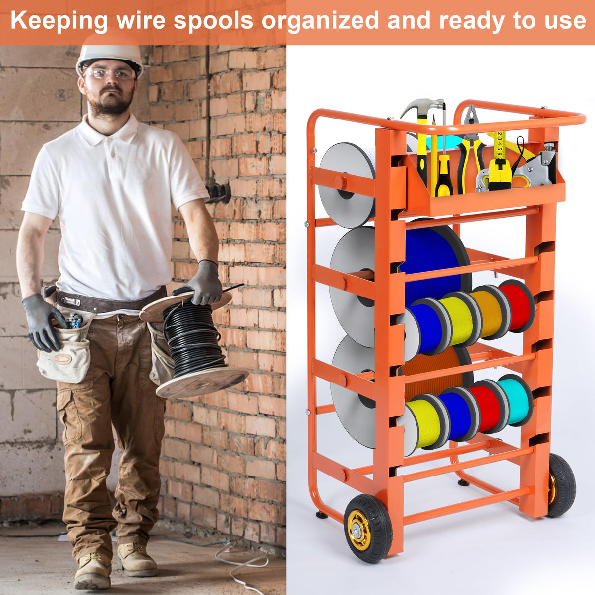 Wire Spool Rack, Multi-Spool Wire Cart Cable Caddy, 11 Rods