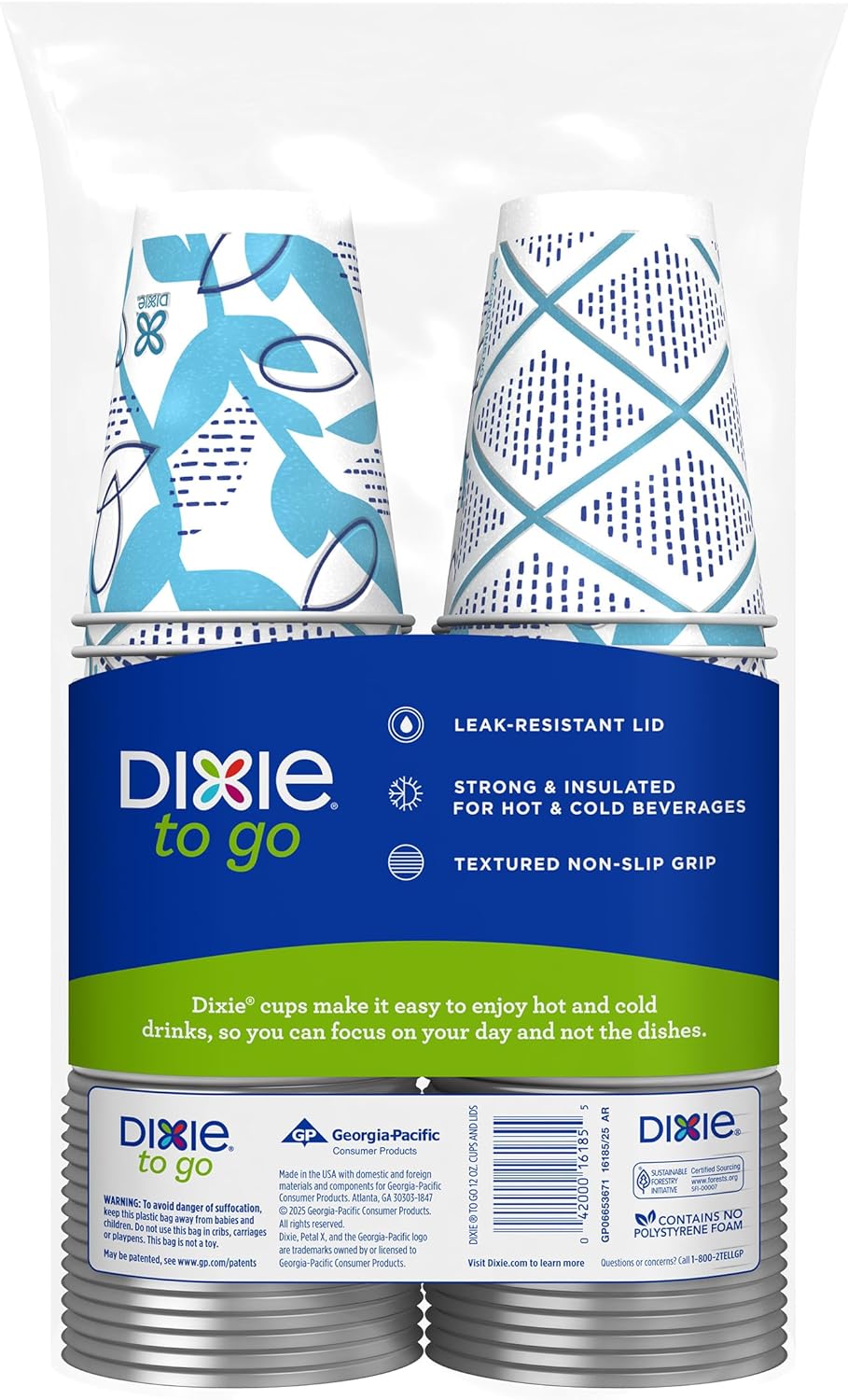 To Go Disposable Paper Cups with Leak-Resistant Lids, 12 oz, 60 Count