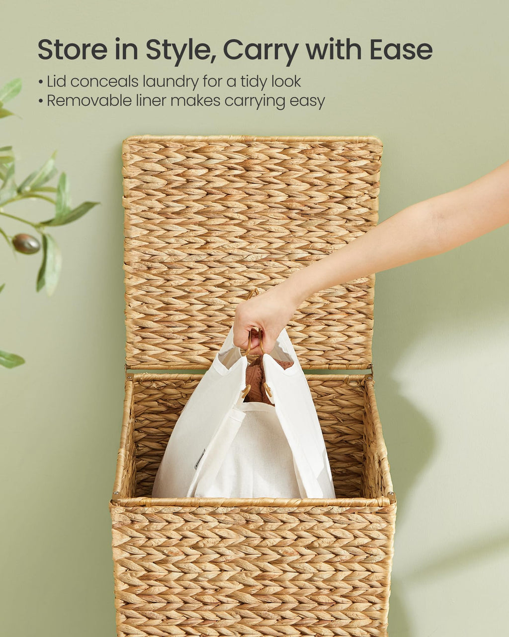 Laundry Hamper With Lid, 95 L Wicker Handwoven Water Hyacinth