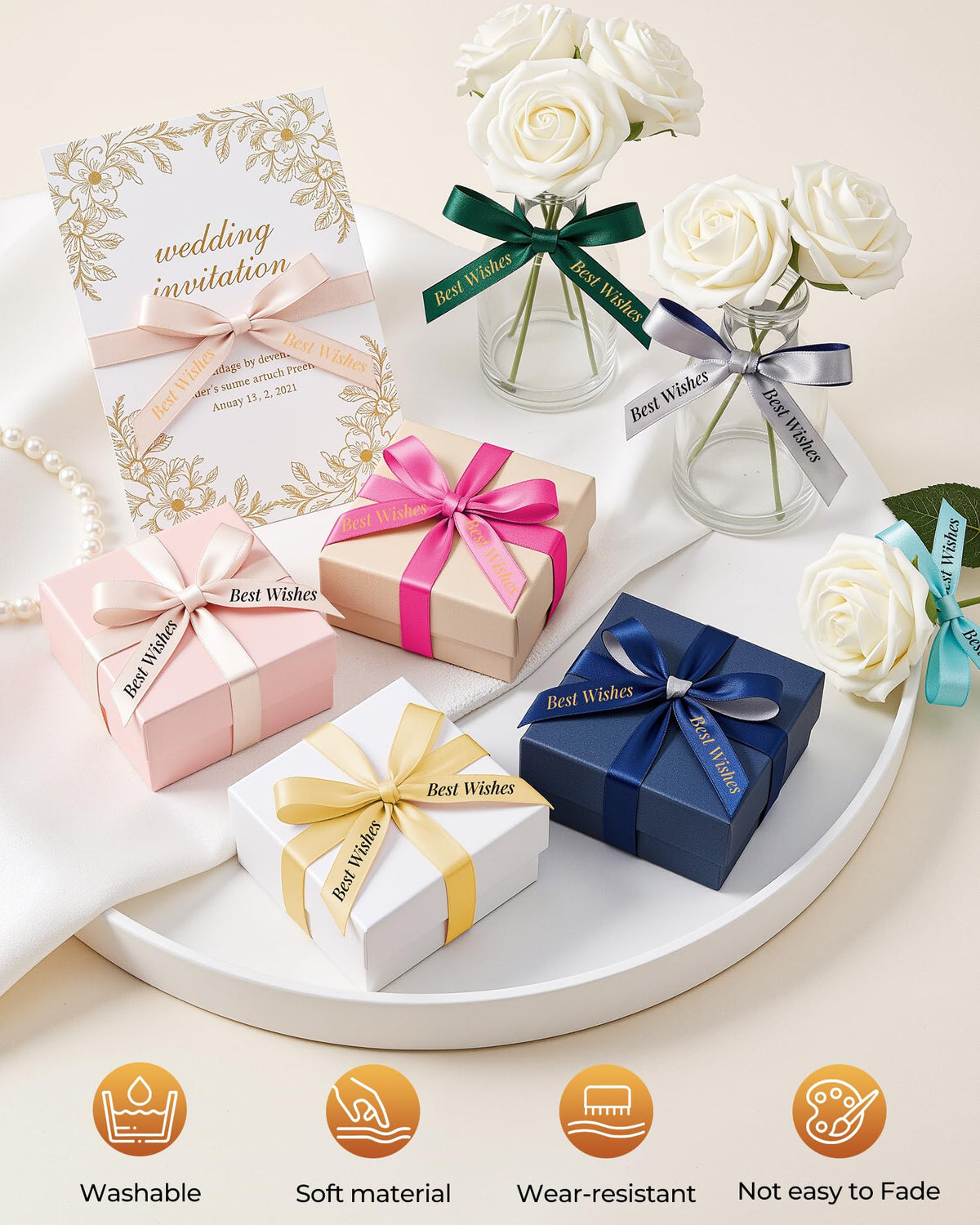 A30 P15 Double-Sided Satin Ribbon | Navy Blue Front, Silver Reverse