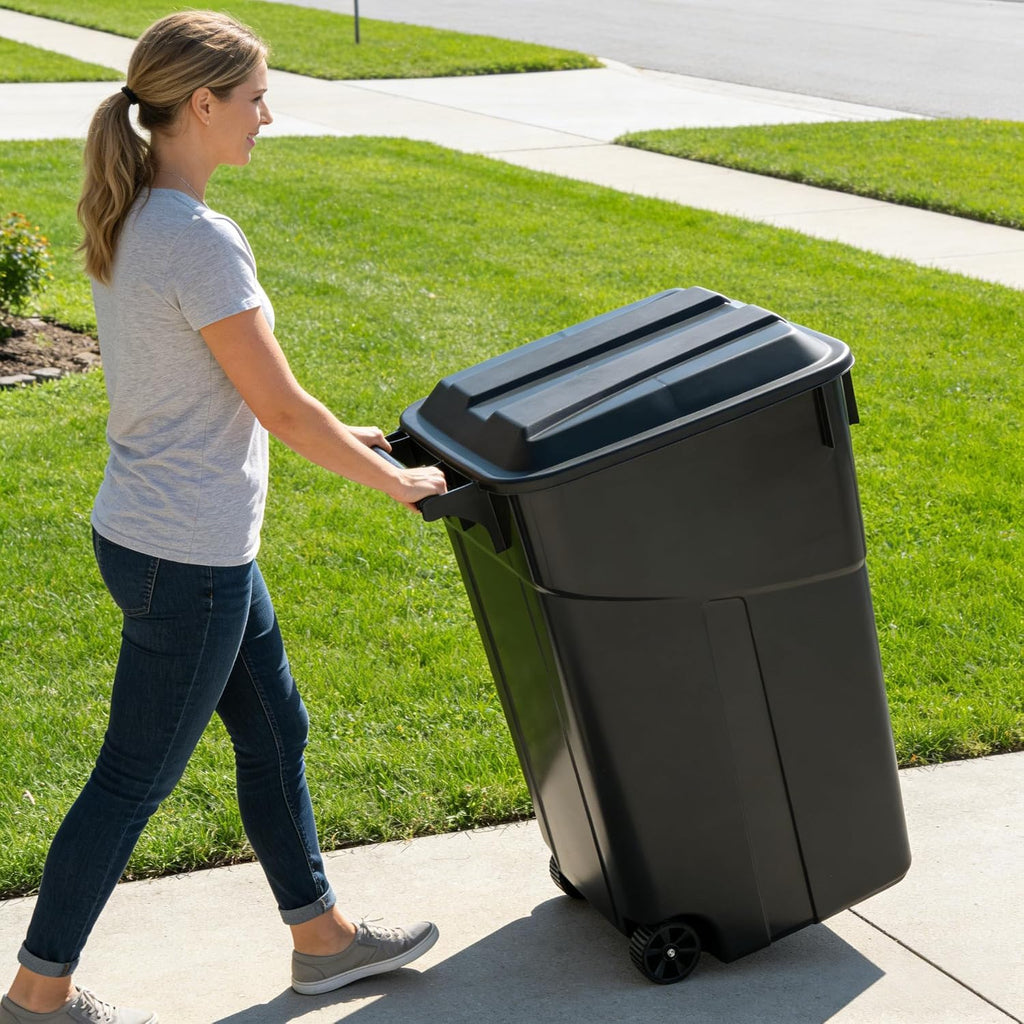 Black 45 Gallons Trash Can, Plastic Garbage Can with Lid, Outdoor Trash Can with Wheels, Outdoor & Indoor Garbage Bin