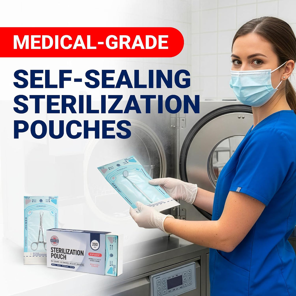 Arrigo Self-Sealing Sterilization Pouches 3.5" x 6.5" – 200 Count – Autoclave Bags with Internal & Dual (Int/Ext)