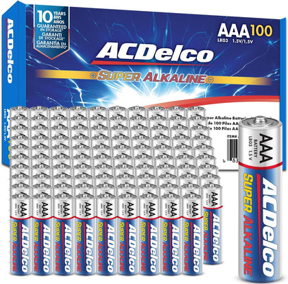 ACDelco AAA Batteries, Maximum Power Super Alkaline Battery, 10-Year Shelf Life, Recloseable Packaging, 100 Count