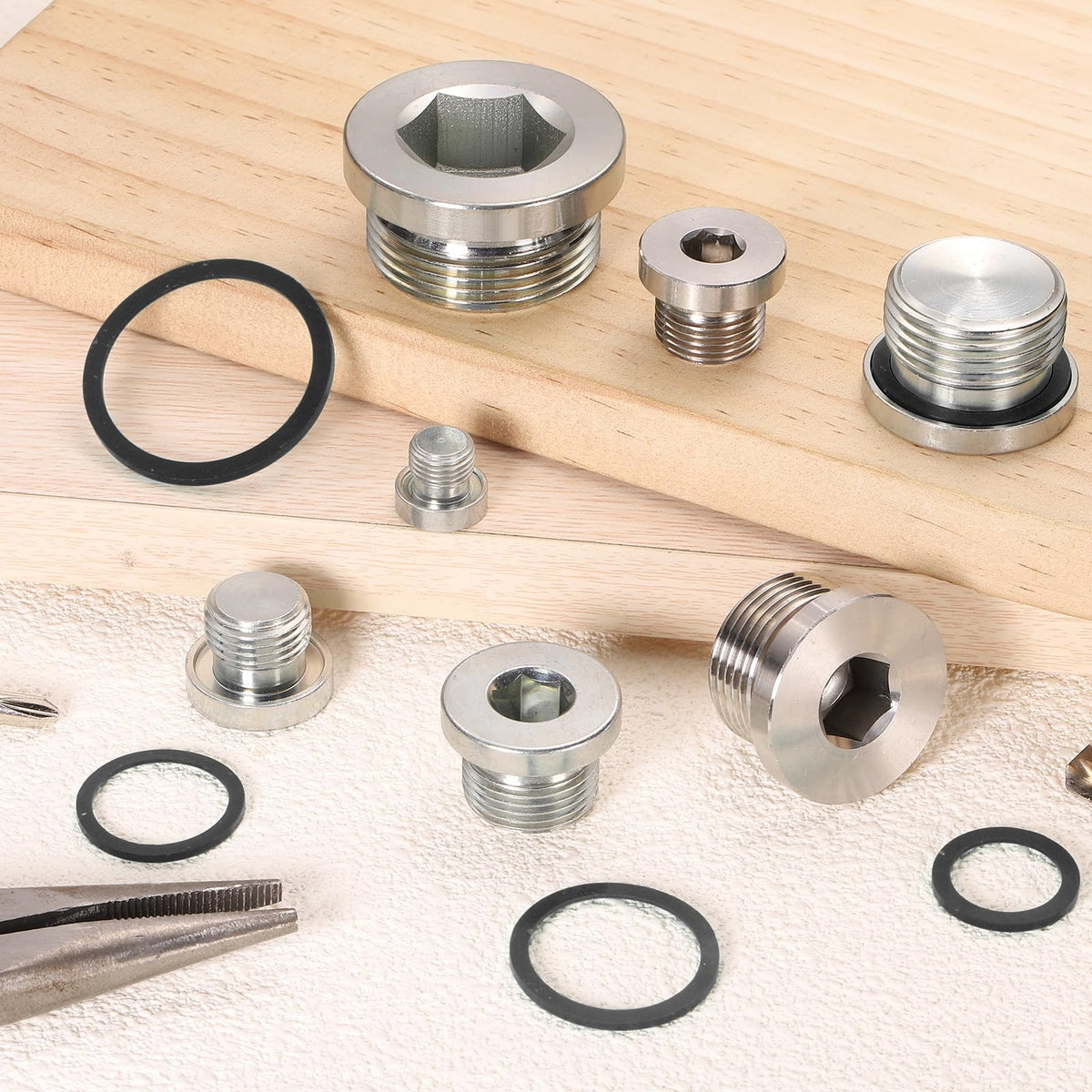 uxcell 4Pcs SAE 1/2-20 UNF Inner Hex Head Pipe Fitting Plug, Universal Carbon Steel Thread Socket Plug with O-Ring for Terminate Pipe Ends or Replacement Drains
