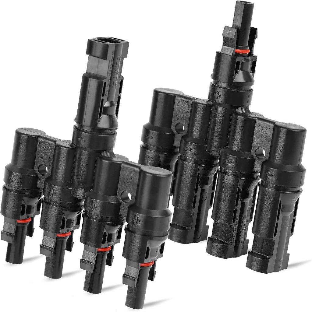 Solar Panel T Branch Connector 1 Male to 4 Female and 1 Female to 4 Male MC4 Cable Wire Connector for Parallel