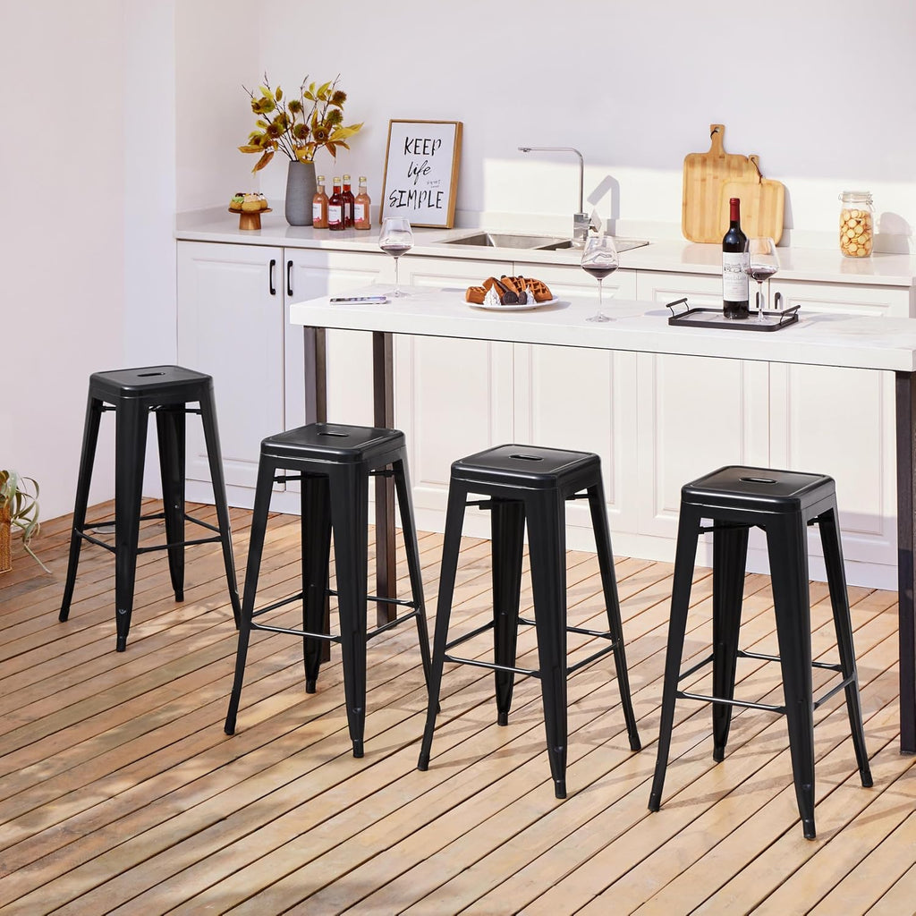 30 Inch Metal Bar Stools Set of 4, Stackable Barstools, Black