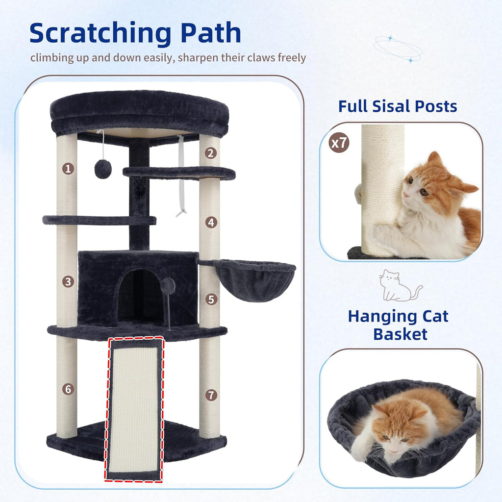 Corner Cat Tree for Indoor Cats, Cat Tower with All Sisal Scratching Posts, Multi-Level Cat Condo wth Cat Cave, Large