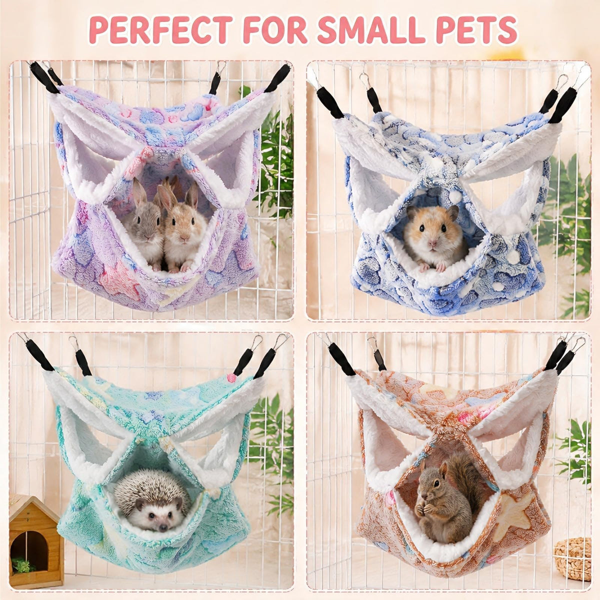 6 Pieces Rat Hammocks for Cage, 3 Layer Guinea Pig Hideout Bed