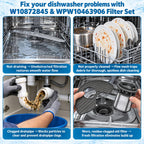 2 Pack Dishwasher Filter Kit for KitchenAid KDTM404KPS Dishwasher