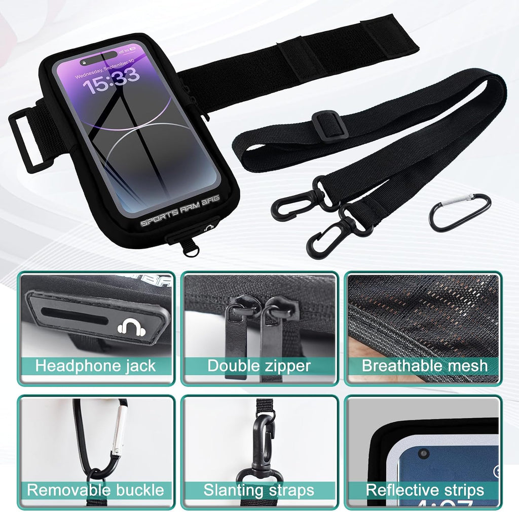 Phone Holder for Running, Running Armband Phone Holder with Carabiner, Phone Armbands for iPhone 17 16 15 14 13 12