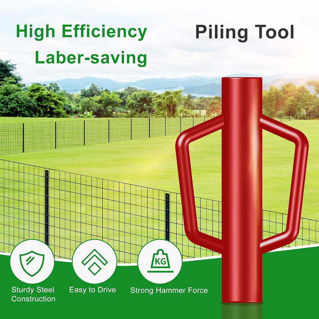 Fence Post Driver with Handle 12LB, T Post Pounder for Wire Fencing, Red