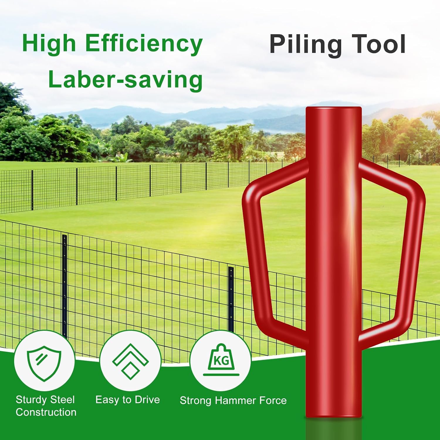 Fence Post Driver with Handle 12LB, T Post Pounder for Wire Fencing, Red