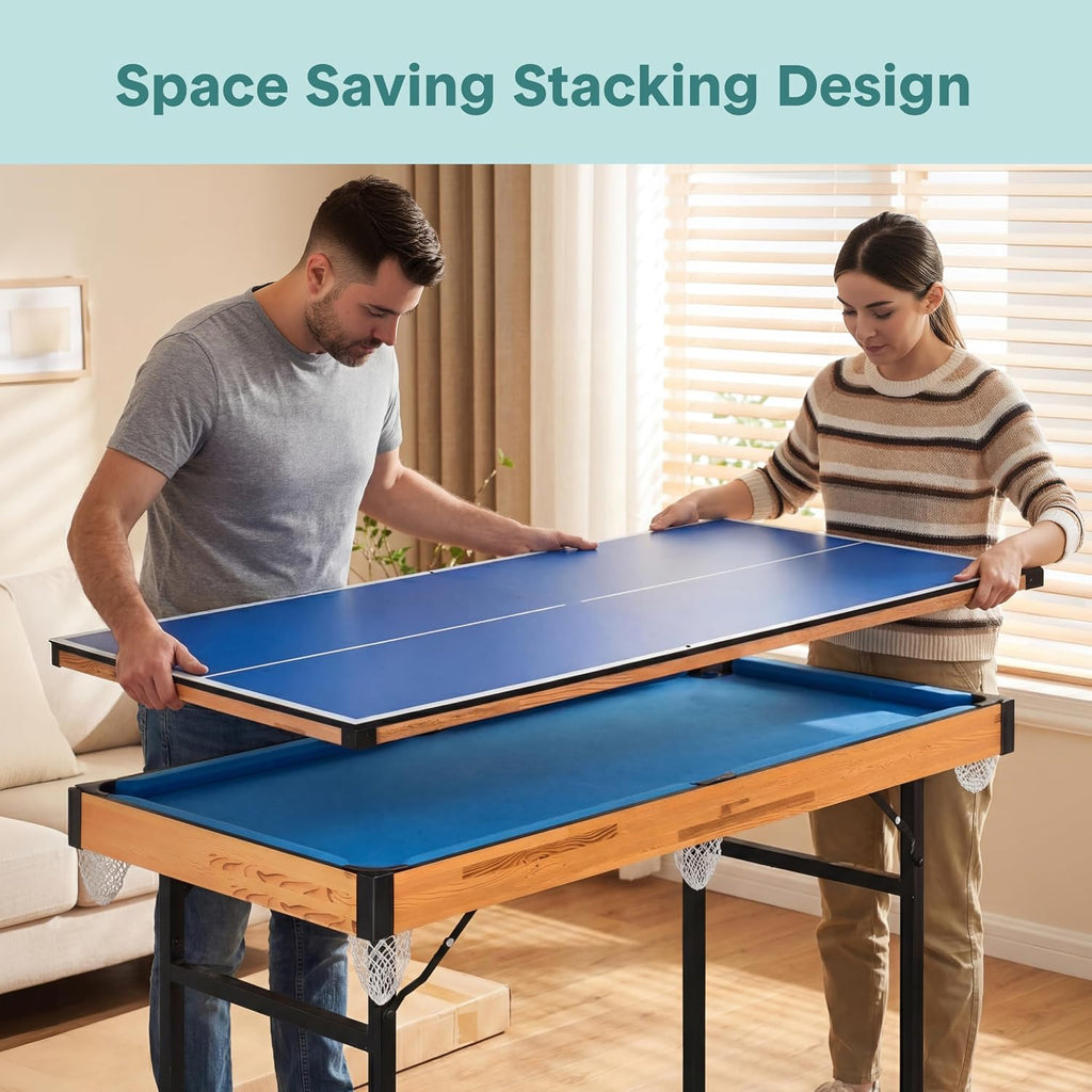 4 in 1 Multi Game Table, 4’x2’ Folding Portable Sports Arcade Games with Accessories, Ping Pong, Air Hockey, Pool