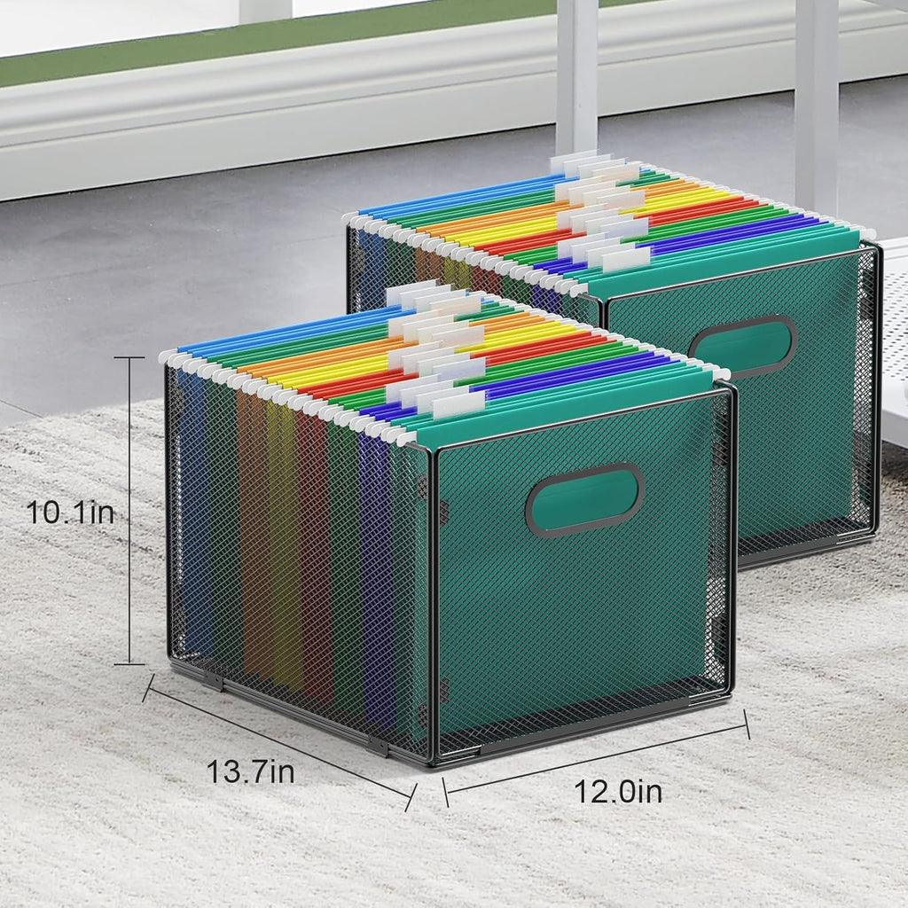 2 Pack Hanging File Organizer, Mesh File Folder Box Filing Box File Cabinet Organizer Storage Boxes, Letter Size