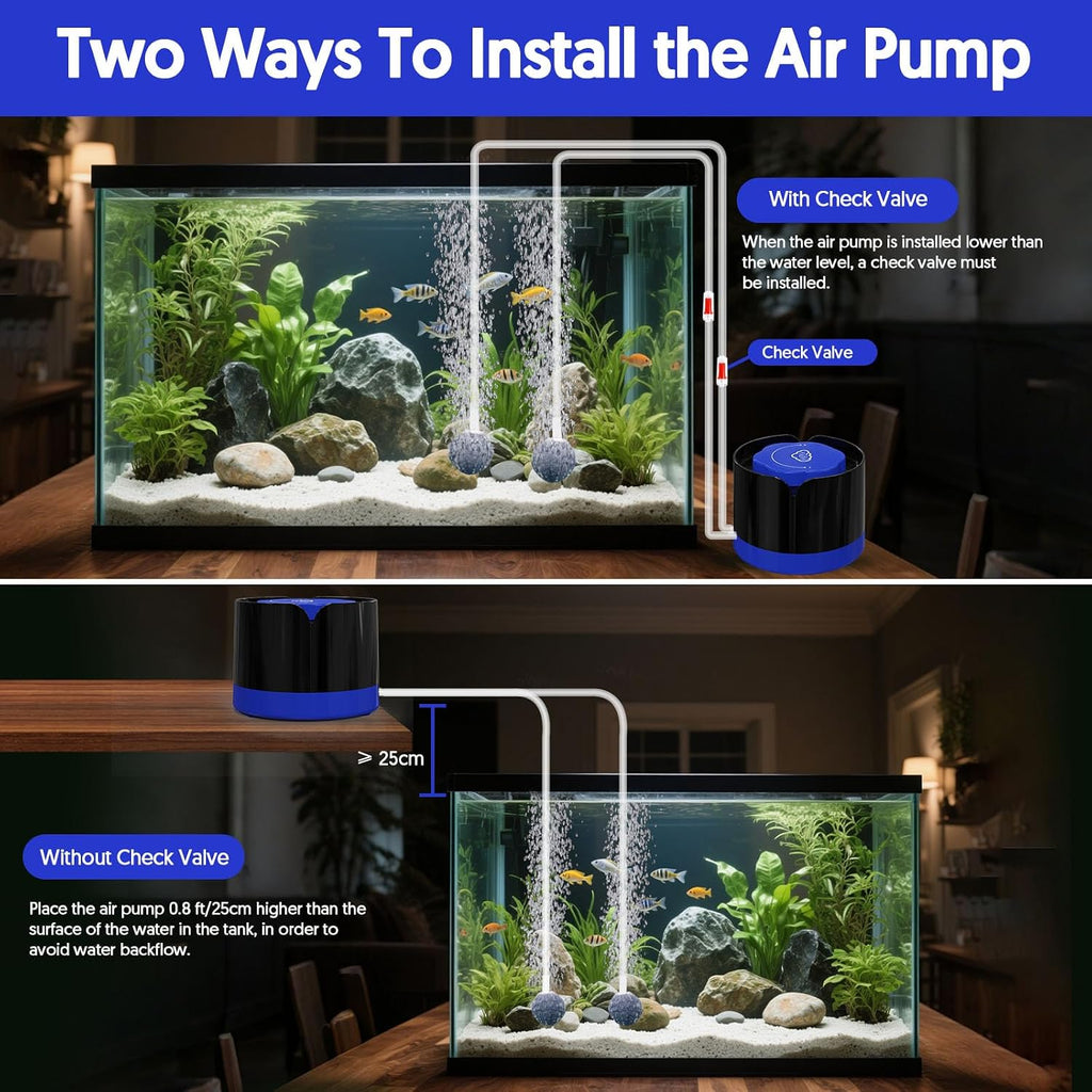 Aquarium Air Pump, Quiet Fish Tank Air Pump with Dual Outlets, 3W/5W Powerful Adjustable Oxygen Pump with