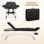 Portable Folding Massage Table Adjustable Lash Tattoo Bed Black