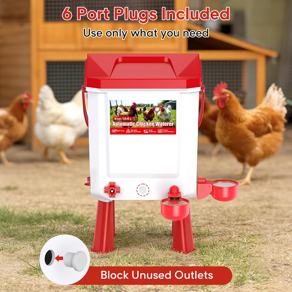 Continuous Automatic Chicken Waterer 3 Gallons with Float Valve, Water Hose