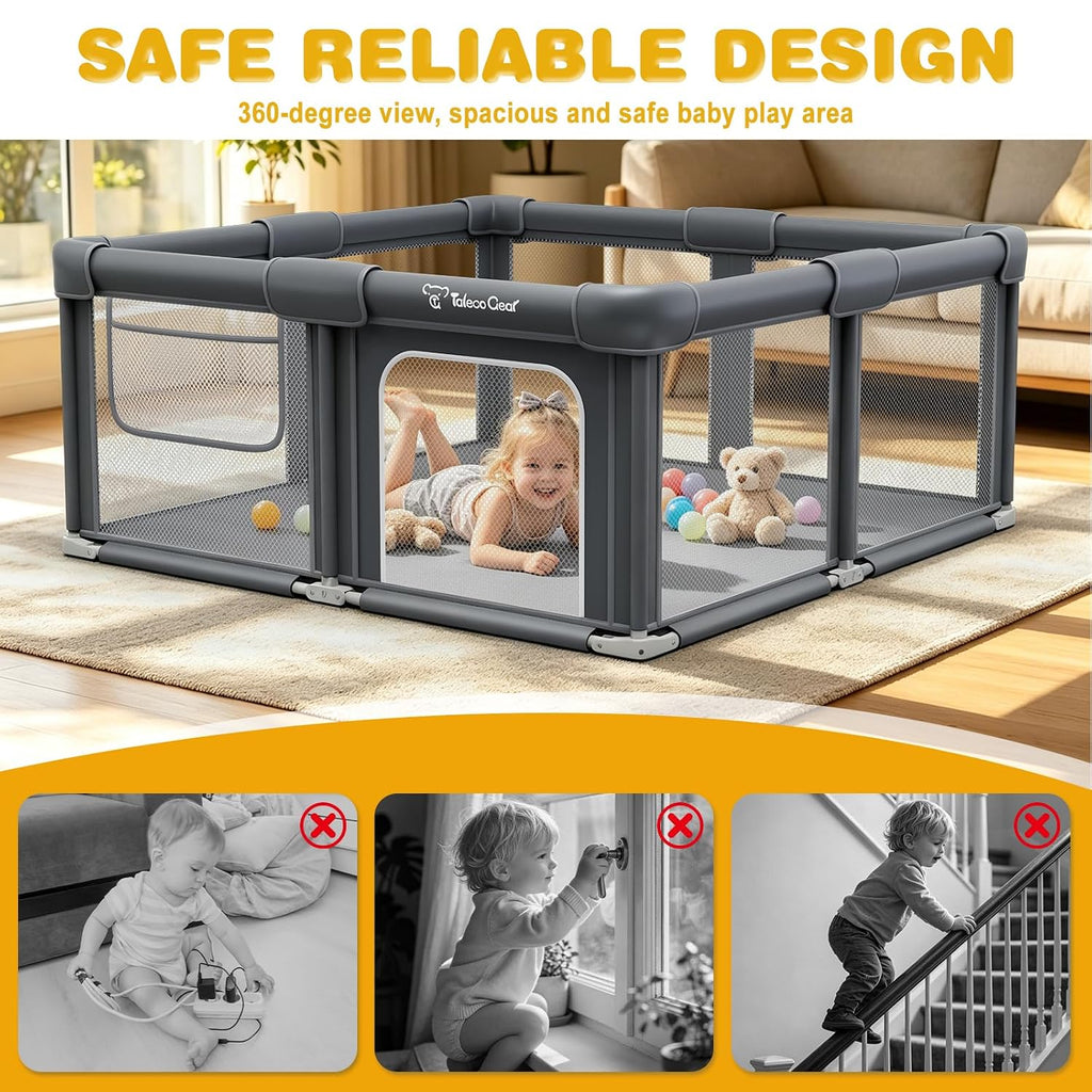 Foldable Baby Playpen, 50"x50" Playpen for Babies and Toddlers, Portable Play Yard with Mat, Baby Fence Play Area