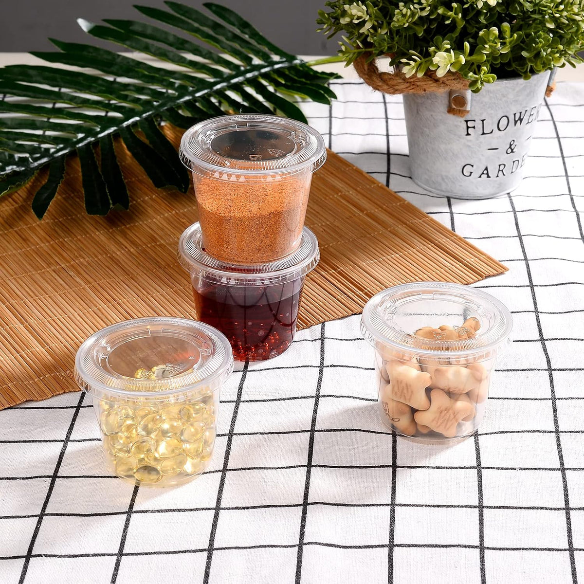 [5.5 OZ, 50 Sets] EDI Clear Disposable Plastic Portion Cups with Leakproof Lids | Jello Shot/Souffle Cups| Condiment