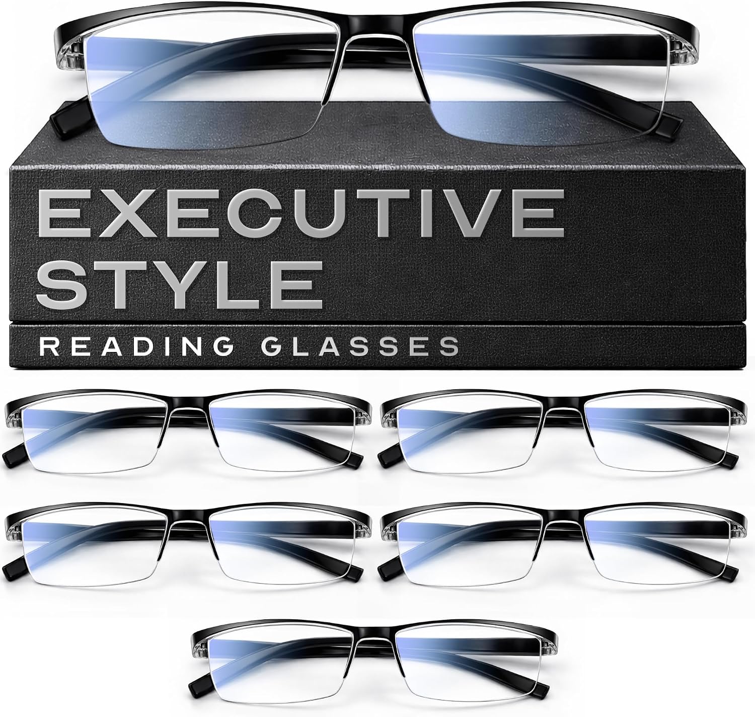 Executive Style Reading Glasses Men - Durable Readers with Blue Light Filtering- Comfortable Fit with TR90 Frames