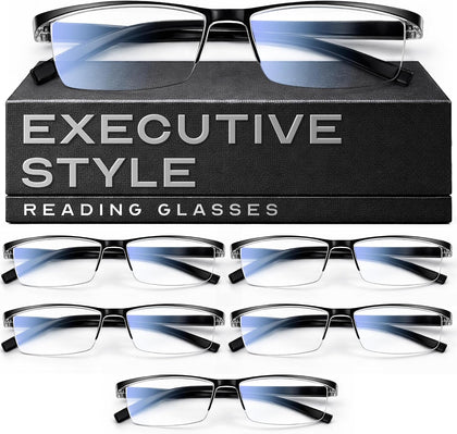 Executive Style Reading Glasses Men - Durable Readers with Blue Light Filtering- Comfortable Fit with TR90 Frames