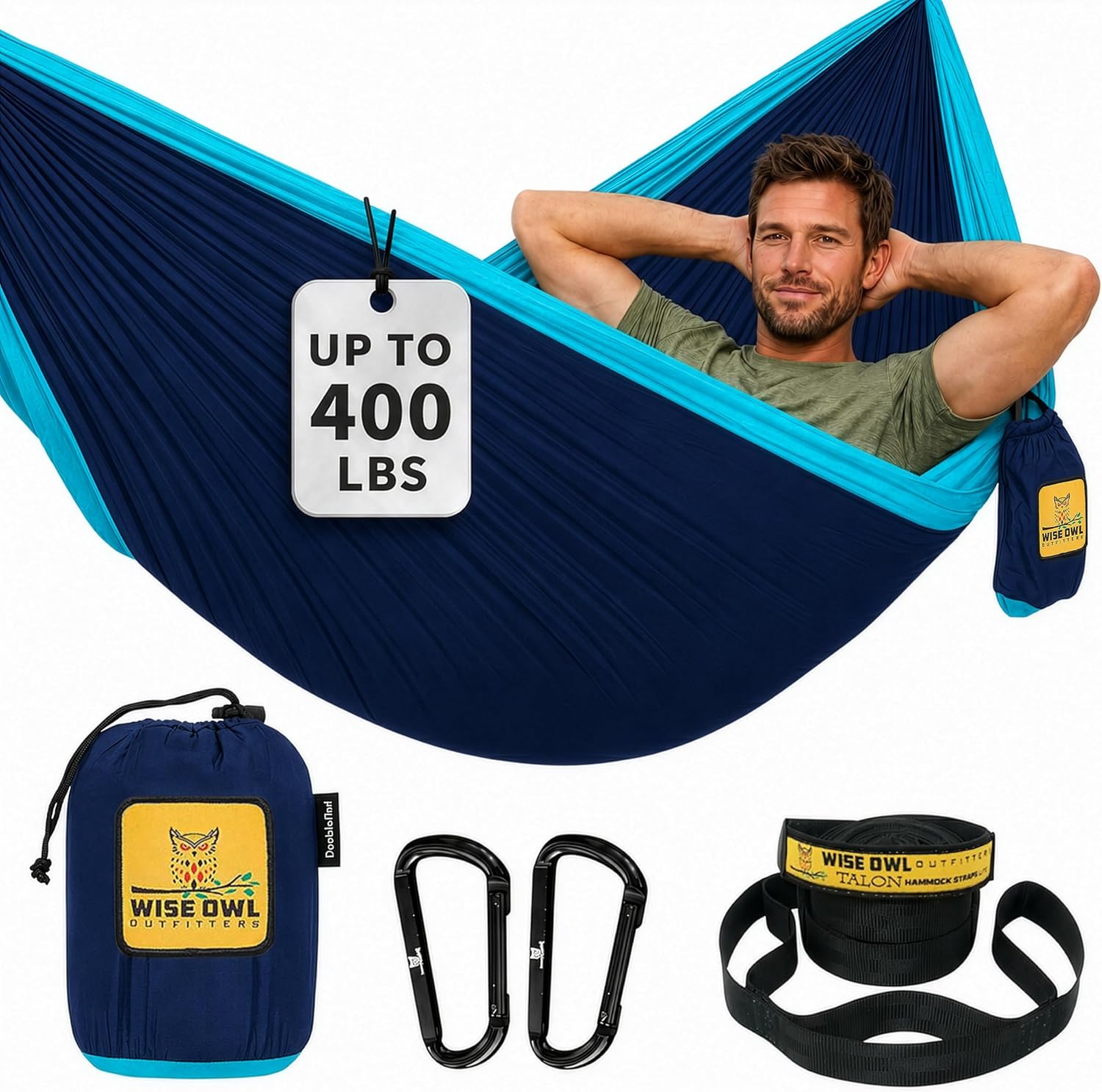 Camping Hammock – up to 500lbs Portable Hammock with Tree Straps - Travel, Backpacking, Hiking, Outdoors Camping Gear