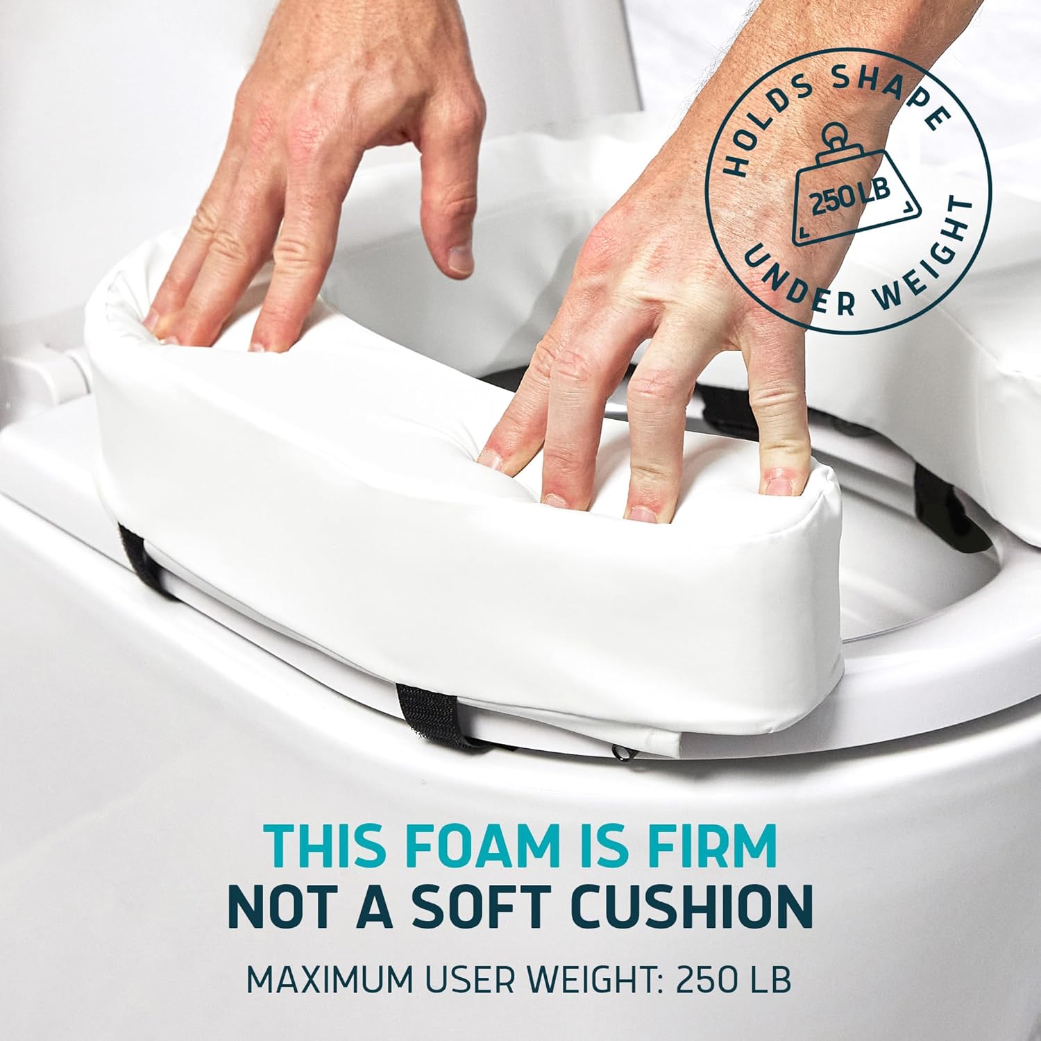 Padded Toilet Seat Riser for Seniors - Adds 3 inches. Universal Fit - FIRM Raised Toilet Seat Cushion with